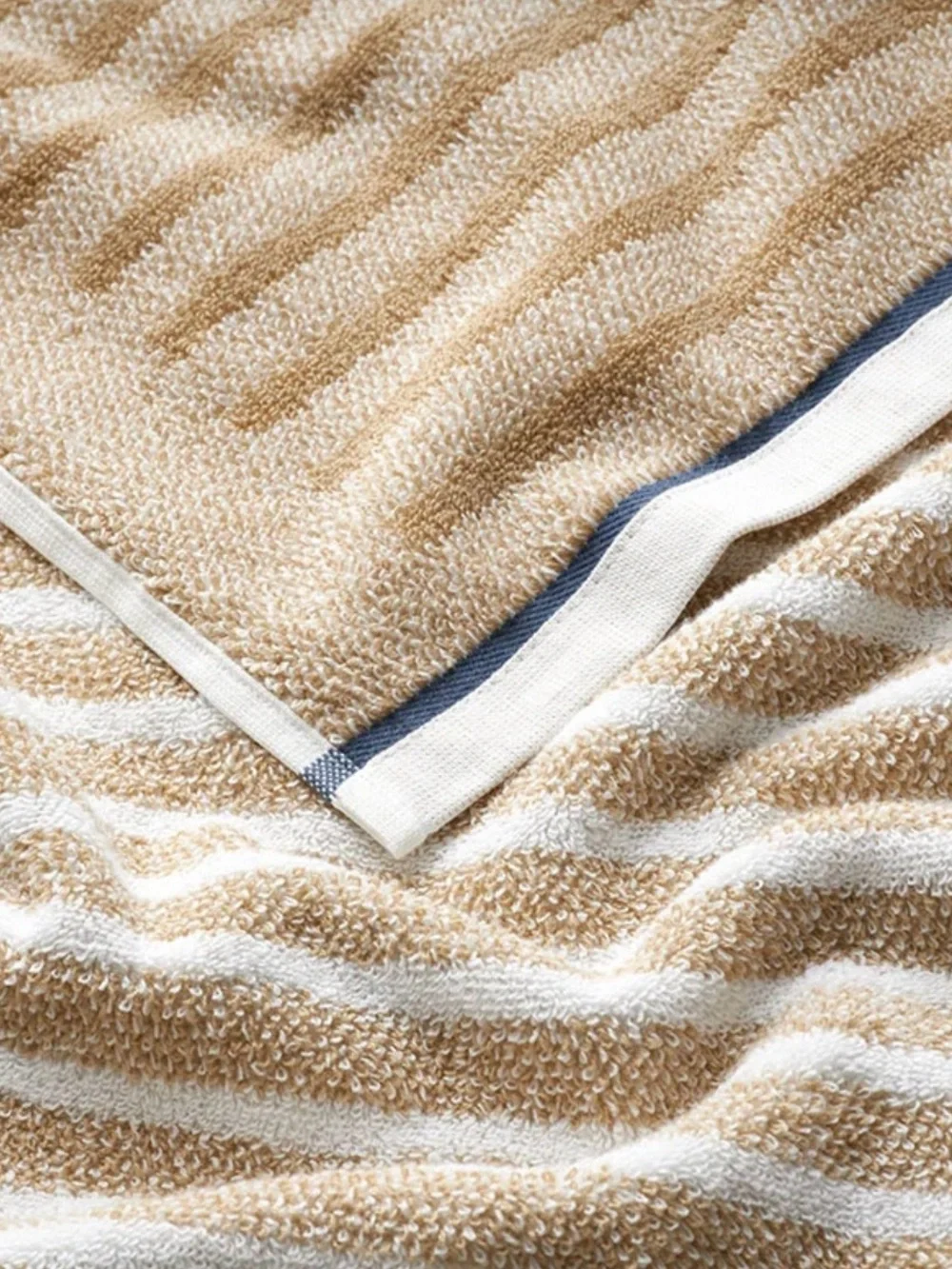 The Company Store 4 piece Beige & White Striped Towel set with Navy Accent